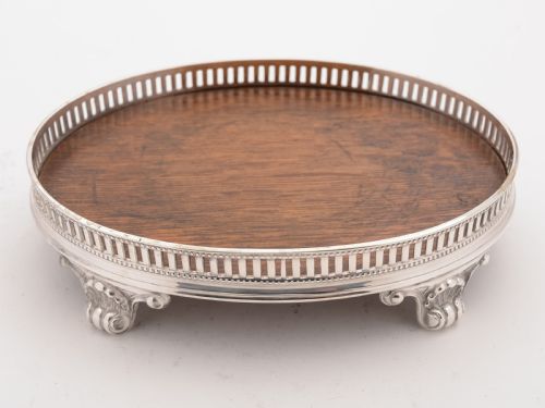 Small Oak and Silver Plated Card Gallery Tray, Circa 1890