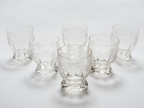 Set of 6 Etched Glass Tumblers, Circa 1920