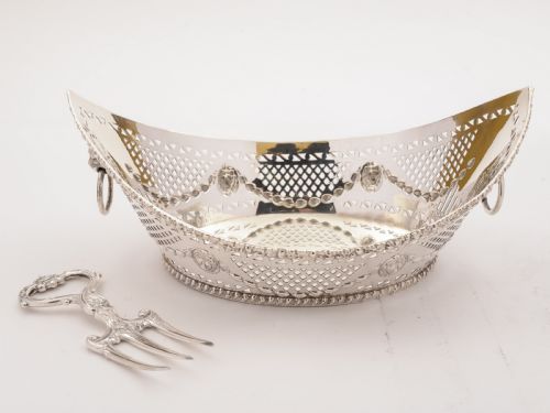 Edwardian Silver Plated Bread Basket with Fork, Circa 1905