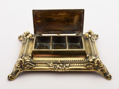 Victorian Brass Triple Stamp Box, Circa 1890