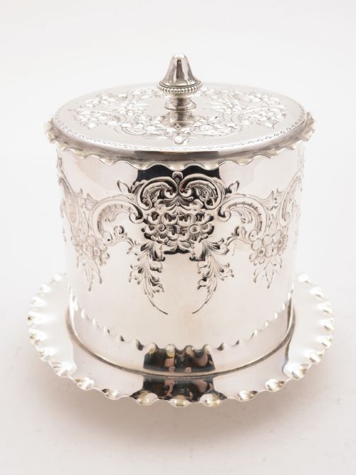 Victorian Silver Plated Biscuit Box/cookie Jar, Circa 1880