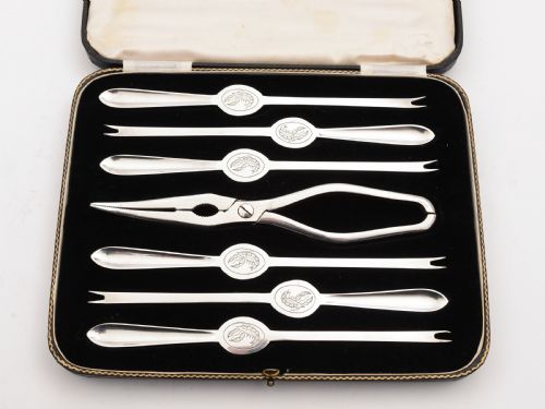 Cased Silver Plated Lobster Pick Set, Circa 1920