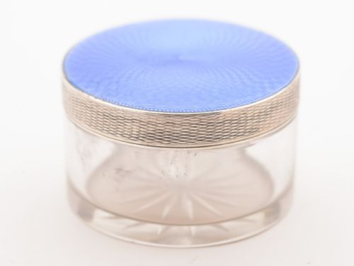 Art Deco Blue Guilloche Enamel-topped Box, Birmingham 1936