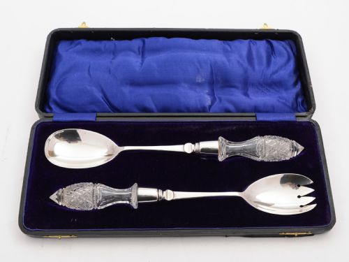 Cased Pair of Edwardian Salad Servers, Circa 1905