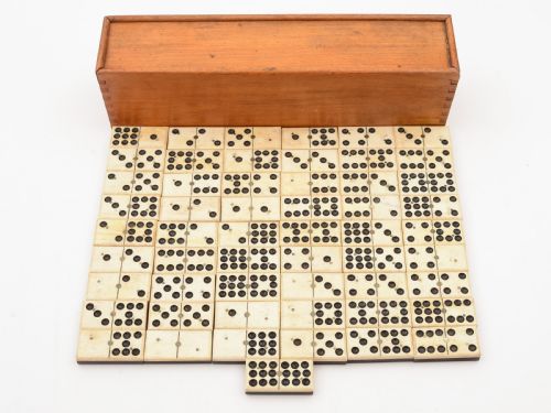 Boxed Set of Nines Dominoes, Circa 1900