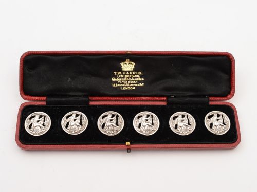 Art Nouveau Cased Set of 6 Silver Buttons, Birmingham 1900