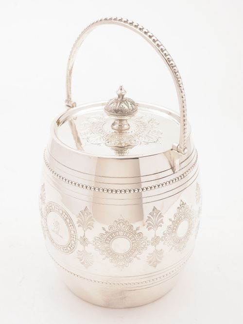 Victorian Silver Plated Biscuit Barrel, Circa 1880