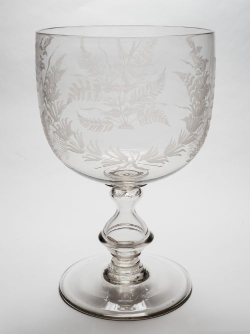 Victorian Engraved Glass Punch Bowl, Circa 1890