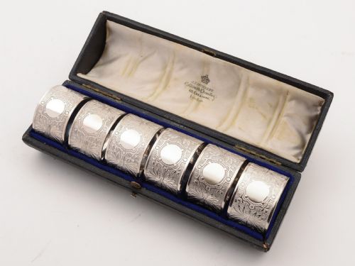 Cased Set of 6 Silver Plated Napkin Rings, Circa 1900