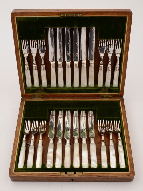 Edwardian 12x12 M.o.p Dessert Set, Circa 1905