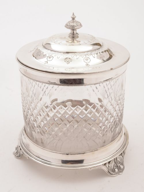 Victorian Silver Plated and Cut Glass Biscuit Box, Circa 1890