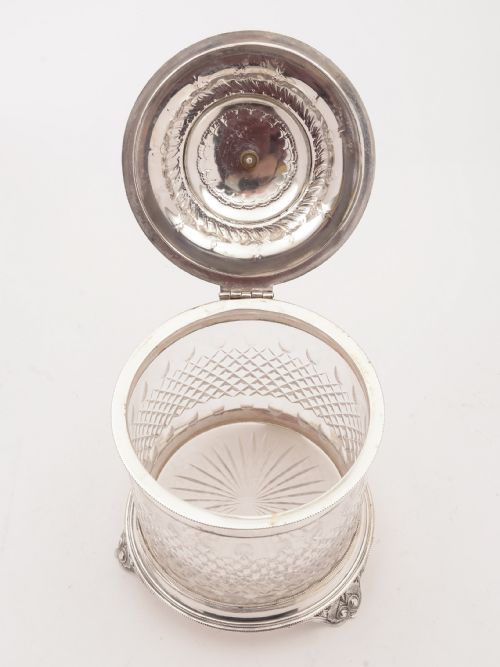 fig 1. Victorian Silver Plated and Cut Glass Biscuit Box, Circa 1890