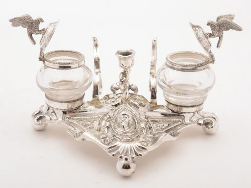 European Silver Plated Ink Stand, Circa 1890