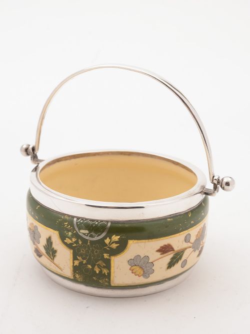 Victorian China and Silver Preserve Pot, Sheffield 1887