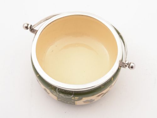 fig 1. Victorian China and Silver Preserve Pot, Sheffield 1887