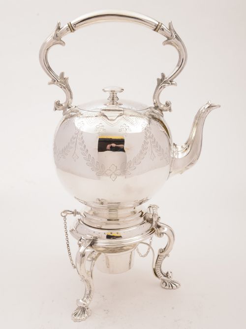 Victorian Silver Plated Tea Kettle on Stand, Circa 1890