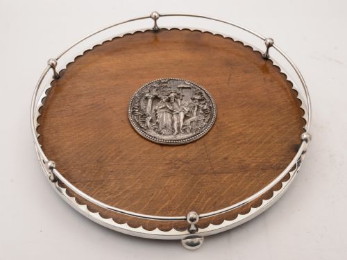 Victorian Circular Oak Drinks  Tray, Circa 1890