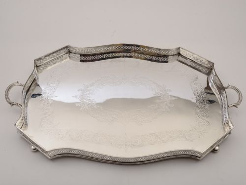 Large Victorian Silver Plated Gallery Tray, Circa 1890