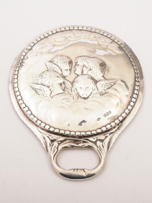 Edwardian Silver Angel Hand Mirror, London 1902