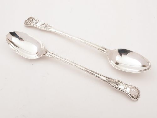 Pair of Silver Plated Kings Pattern Basting Spoons, Circa 1900