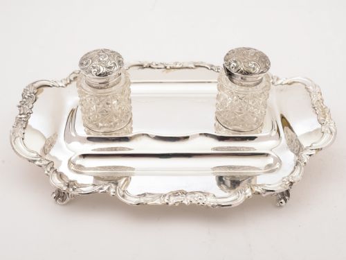 fig 1. Edwardian Silver Plated Double Ink Stand, Circa 1905