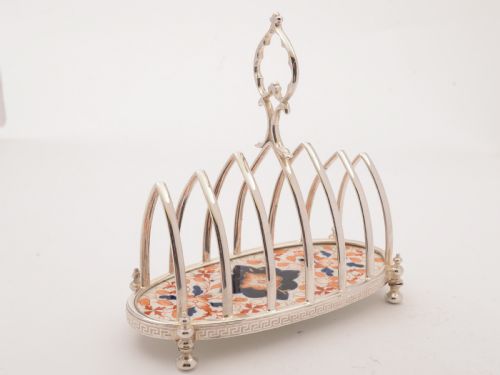 Victorian China and Silver Plated Toast Rack, Circa 1890