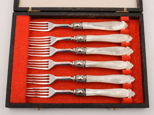 Set of 6 Silver and M.o.p Dessert Forks, Sheffield 1858