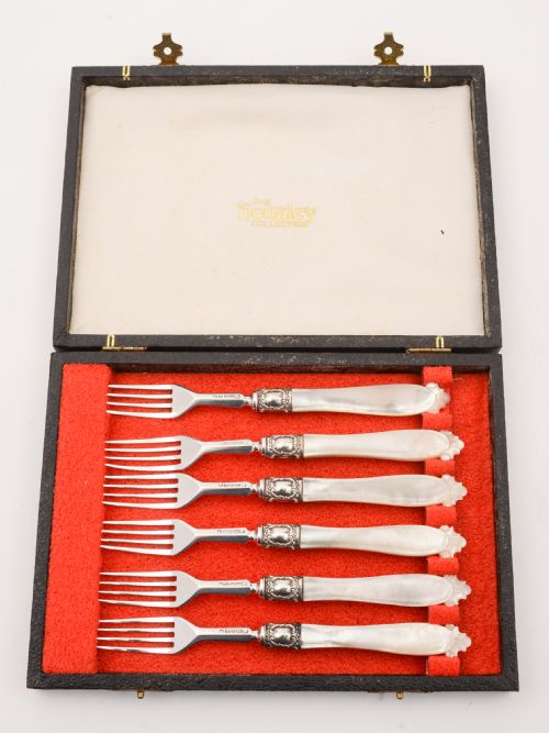 fig 1. Set of 6 Silver and M.O.P Dessert Forks, Sheffield 1858