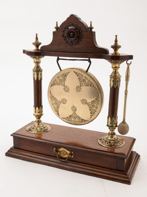 Edwardian Brass and Oak Gong, Circa 1905