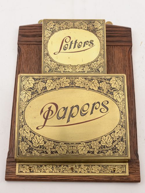 Edwardian Brass and Oak Letters/papers Rack, Circa 1905
