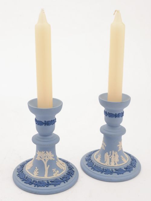 Pair of Wedgwood Jasperware Candlesticks, Circa 1930