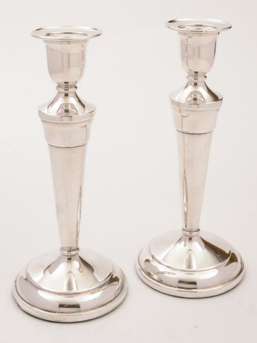 Pair of Art Deco Silver Plated Candlesticks, Circa 1930