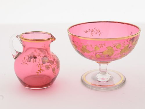 Cranberry Glass Cream and Sugar Set, Circa 1905