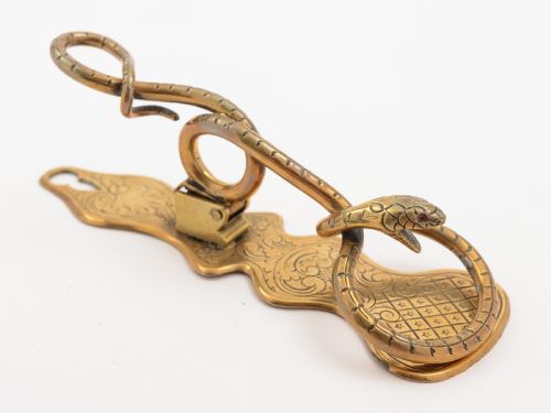 Egyptian Brass Snake Note Holder, Circa 1900