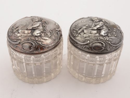 Pair of German Wmf Pewter Topped Jars, Circa 1900
