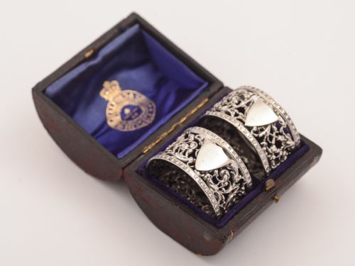 Pair of Cased Victorian Silver Napkin Rings, London 1891
