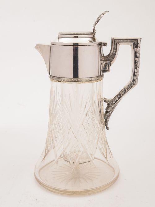 Continental Ice Jug Glass and Silver Plated, Circa 1900