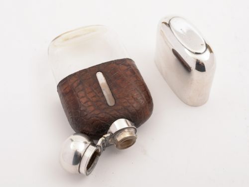 fig 1. Edwardian Silver Plate and Crocodile Hip Flask, Circa 1905