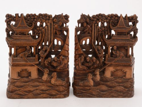 Pair of Carved Chinese Bookends, Circa 1900