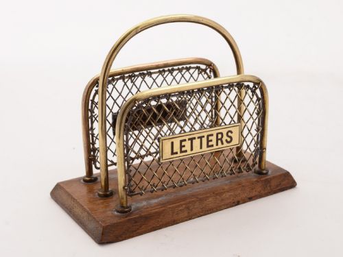 Edwardian Brass & Oak Letter Rack, Circa 1905