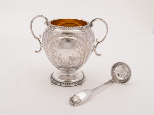 Victorian Sugar Bowl and Spoon, Circa 1850