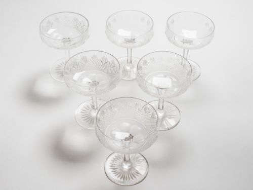 Set of 6 English Cut Glass Champagnes, Circa 1920