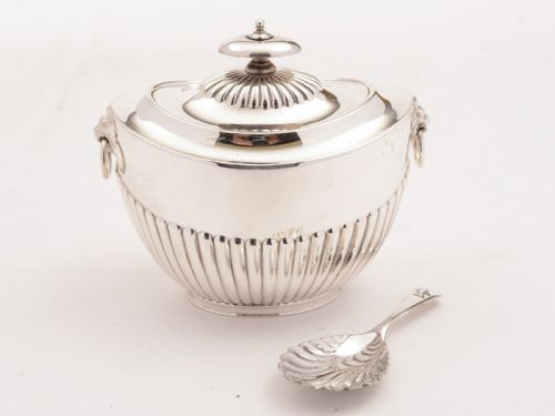 Edwardian Silver Plated Tea Caddy & Spoon, Circa 1905