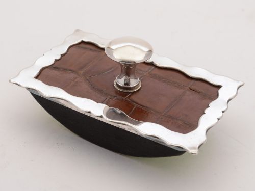 Stylish Edwardian Crocodile Leather Rocker Blotter, Circa 1905