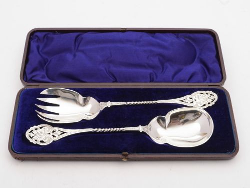 Nice Edwardian Silver Plated Salad Servers, Circa 1905