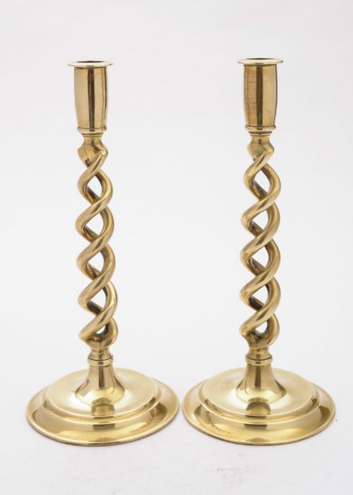 Lovely Pair of Brass Open Barley Twist Candlesticks, Circa 1920