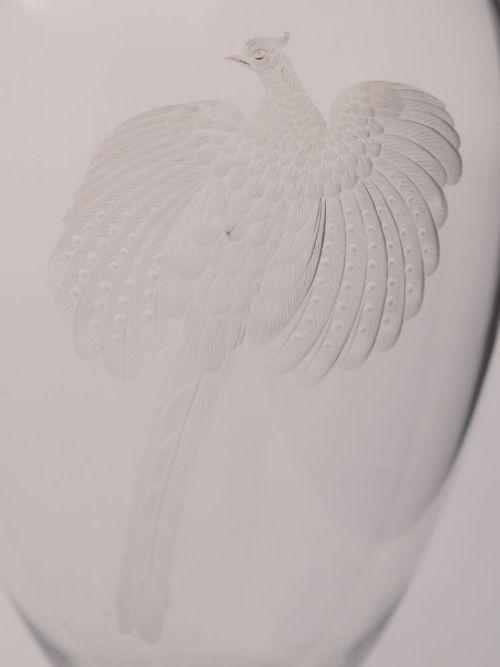 fig 1. Fabulous Victorian Etched Peacock Claret Jug, Circa 1890