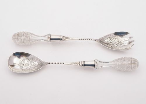 Lovely Edwardian Pair of Glass Handled Salad Servers, Circa 1905