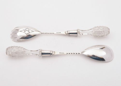 fig 1. Lovely Edwardian Pair of Glass Handled Salad Servers, Circa 1905