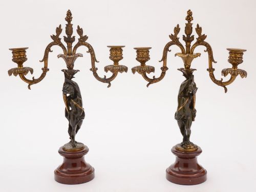 Stunning Pair of Art Nouveau French Bronze Candelabras, Circa 1900